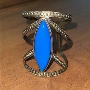 Blue and brass bangle bracelet boho hippie retro